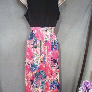 "NEW BLACK BODICE WITH RED MULTIPLE COLORS SKIRT MAXI DRESS, SIZE X-LARGE!"